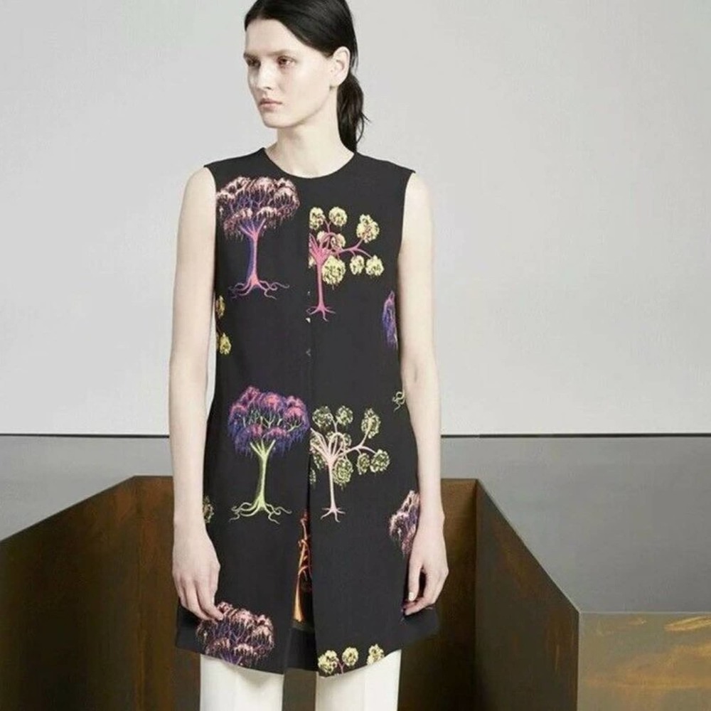 STELLA MCCARTNEY Psychedelic Tree Pleated Shift Dress Black {3C42}